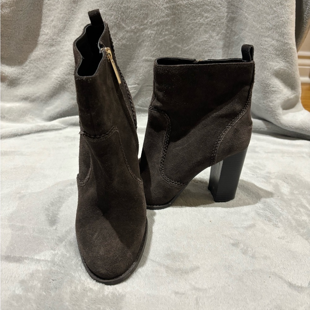 Nine West Chocolate Brown Suede Heeled Ankle Booties